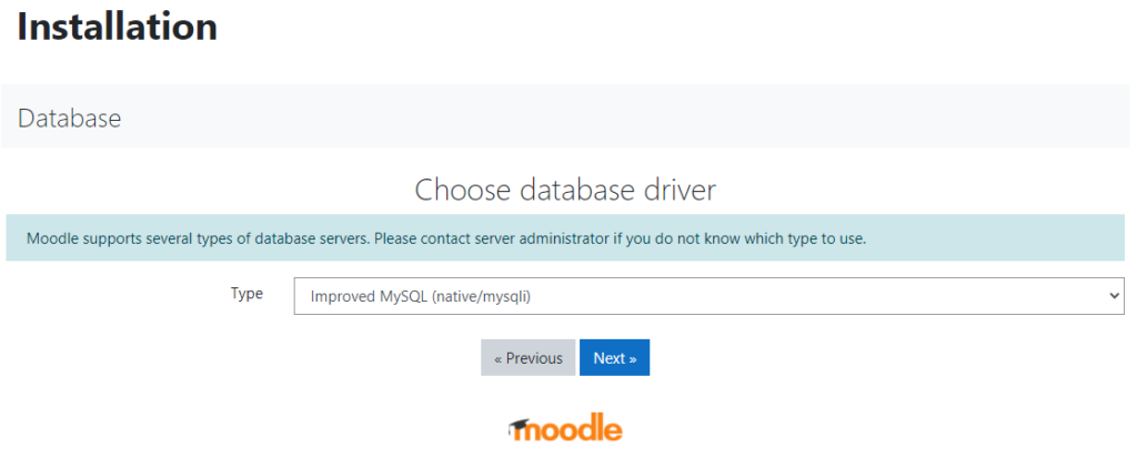 Moodle - اختر برنامج تشغيل قاعدة البيانات