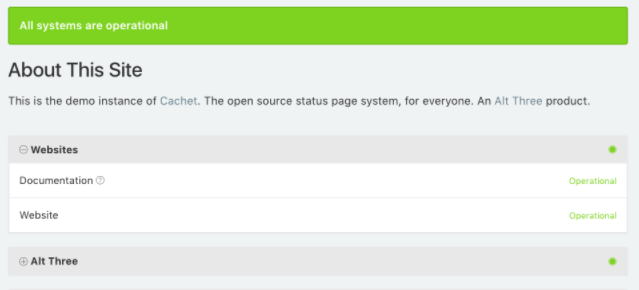 Cachet - Sistema di pagina di stato open source basato su PHP Laravel