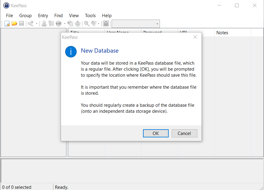 Thiết lập và quản lý Trình quản lý mật khẩu Keepass cho Windows Mở DB mới